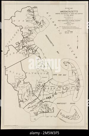Mappa generale del Massachusetts che mostra i confini delle città e delle contee in acqua di marea.... , Massachusetts Foto Stock