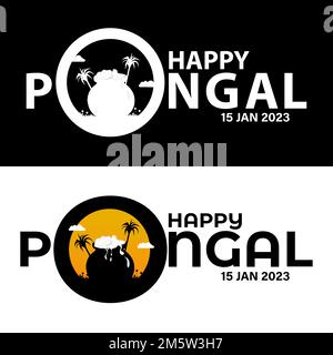 Vector Illustration of Happy Pongal Design Template - Set of Happy Pongal Text Typography Illustrazione Vettoriale