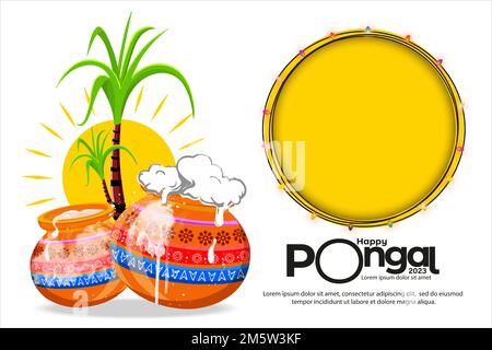 Happy Pongal South Indian Harvest festival celebrazione banner sfondo design Illustrazione Vettoriale