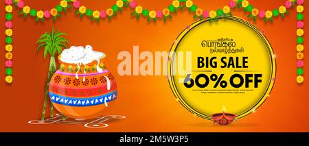 Happy Pongal Festival Offerta Vendita modello di sfondo Design con 60% di sconto - Big Pongal Offerta Vendita Design sfondo e Happy Pongal Traduci Tam Illustrazione Vettoriale