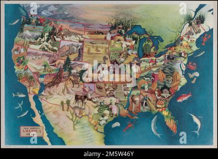 Paul Sample's America, il suo suolo. Mappa grafica. Mostra scene di uso della terra e l'agricoltura sovrapposta su una mappa degli Stati Uniti... America, il suo suolo. America, il suo suolo, Stati Uniti Foto Stock