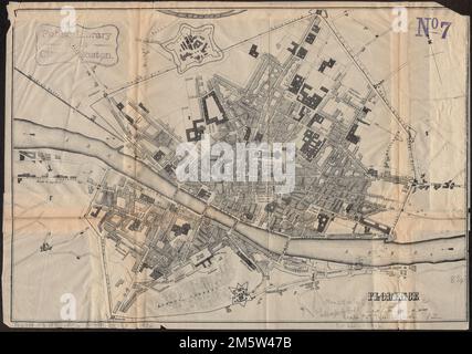 Firenze. Orientato con nord verso l'alto a sinistra. Originariamente pubblicato in: Piani delle città per accompagnare la guida ferroviaria continentale di Bradshaw e il manuale generale. 28 mappe ; 15 cm.... , Italia , Toscana ,regione , Firenze ,provincia , Firenze Foto Stock