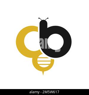 Semplice e minimalista illustrazione logo design iniziale 3 combinazione con ape su sfondo bianco Illustrazione Vettoriale