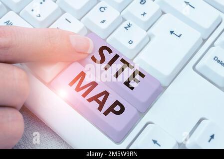 Mappa del sito con testo scritto a mano. Vetrina aziendale progettata per aiutare gli utenti e i motori di ricerca a navigare nel sito Foto Stock