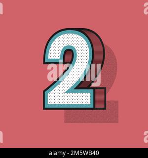 3D numero 2 vettore tipografico isometrico di stile halftone Illustrazione Vettoriale