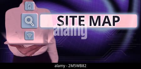 Visualizzazione concettuale Mappa del sito. Panoramica aziendale progettata per aiutare sia gli utenti che i motori di ricerca a navigare nel sito Foto Stock