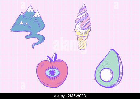 Originale vettore di adesivi disegnati a mano Illustrazione Vettoriale