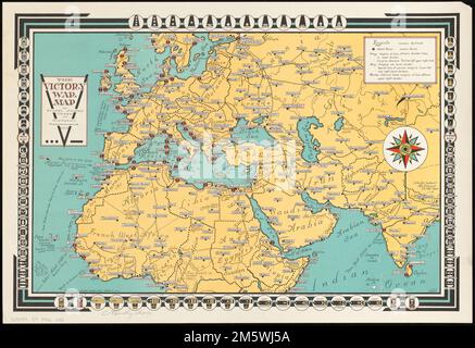 La mappa della guerra di vittoria. Insegne militari illustrate in confine.... , Medio Oriente, area Nord Africa, area Europa Foto Stock