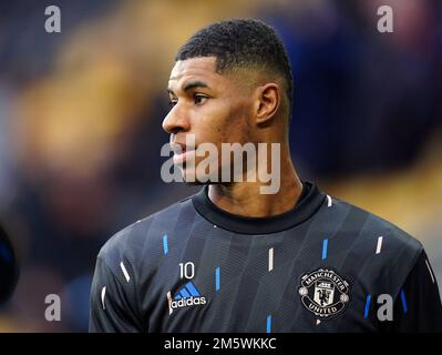 Marcus Rashford del Manchester United prima della partita della Premier League al Molineux Stadium, Wolverhampton. Data immagine: Sabato 31 dicembre 2022. Foto Stock