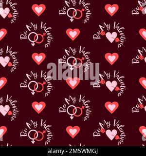 Motivo San Valentino senza cuciture con cuori rossi su sfondo bianco e rosa. Carta da parati decorativa vettoriale. ideale per la stampa su tessuto o carta Illustrazione Vettoriale