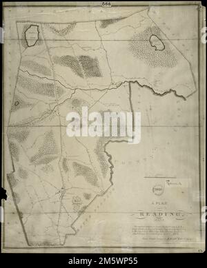 Piano di lettura, Mass. : mostra strade, corpi d'acqua, boschi, case, chiese, scuole, uffici postali e taverne. Mappa raffigura la città di Reading, compresa l'area che ora copre North Reading, mostrando strade, corpi d'acqua, boschi, case, chiese, scuole, uffici postali e taverne. 'La distanza reputata al mercato di Boston 12 miglia, a E. Cambridge 11 miglia, a Concord 16 miglia. Ci sono 4 Case di culto pubblico, 2 Grist Mills, 3 Saw Mills, 2 Accademie private, 7 School Houses. Numero di abitanti nel 1830 - 1806. Da indagine reale di Edmund Parker. Pubblicato Feb'y 1831.'-- testo f Foto Stock