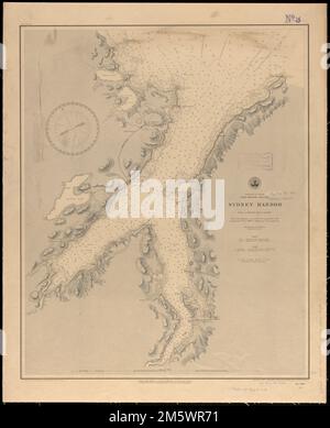 Dominion of Canada, Cape Breton Island, Sydney Harbor : da un sondaggio britannico nel 1849. Rilievo mostrato dall'ombreggiatura, dalle linee di forma e dalle altezze dei punti. Profondità indicate da scandagli e linee di forma.... , Canada , Nuova Scozia , provincia , Sydney Foto Stock