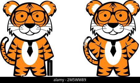 le espressioni carine del cartone chibi tiger impostano l'illustrazione in formato vettoriale Illustrazione Vettoriale