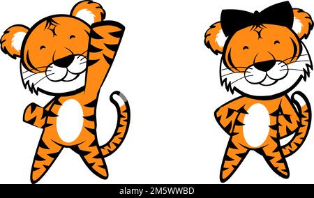 le espressioni carine del cartone chibi tiger impostano l'illustrazione in formato vettoriale Illustrazione Vettoriale