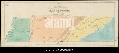 Mappa geologica dello stato del Tennessee. Mostra i principali fiumi e affluenti, città e città. Non include riferimenti per i colori. Da: Quinto rapporto del Dr. G. Troost, Geologo di Stato.... , Tennessee Foto Stock