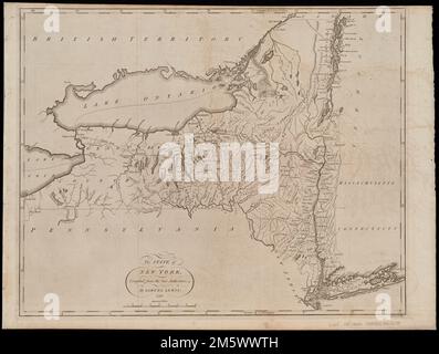 Lo stato di New York, compilato dalle migliori autorità. Rilievo mostrato in figura. Primi meridiani: Filadelfia e Londra. Nel margine superiore destro: 31. Mappa 31 nell'atlante generale di His Carey. Filadelfia : Mathew Carey, 1800.... , New York Foto Stock