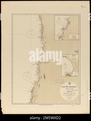 Sud America, costa occidentale: Ripubblicazione di Brit. Admty. n° grafico 1282, con aggiunte a 1876. Rilievo mostrato da hachures e altezze del punto. Profondità indicate dalle sonature. Inset: Tuman Bay e Topocalma strade -- Papudo Bay, Ligua Road... Cile, da Lora Point a Maytencillo. Cile, da Lora Point a Maytencillo, Cile , Libertador Generale Bernardo o'Higgins ,regione , Topocalma, Caleta ,baia Cile , Valparaíso , regione , la Ligua, Caleta de ,baia Foto Stock