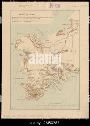 Mappa di Port Arthur. Rilievo mostrato dall'ombreggiatura e dalle altezze dei punti. 'Aspex'--in basso a destra.... , Cina , Liaoning Sheng ,provincia , Lüshun Foto Stock