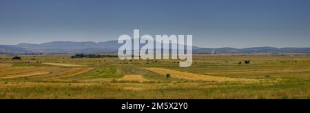 Popovo polje, una regione della Bosnia meridionale conosciuta per la sua buona agricoltura e il suo suolo, ampio panorama dei campi e dei terreni agricoli. Foto Stock