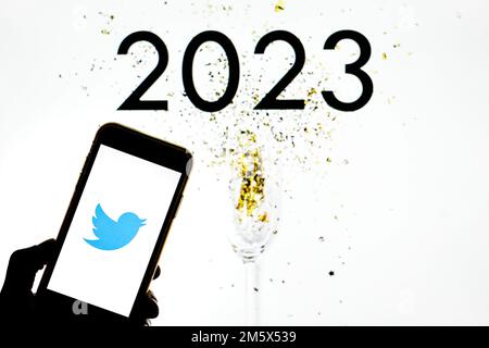Polonia. 31st Dec, 2022. In questa immagine viene visualizzato un logo Twitter sullo smartphone. (Foto di Filip Radwanski/SOPA Images/Sipa USA) Credit: Sipa USA/Alamy Live News Foto Stock