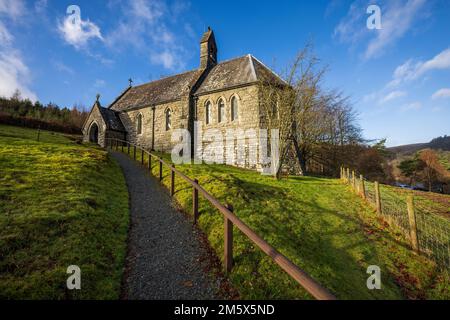 Chiesa di Nantgwyllt presso la diga di Garreg DDU nella valle di Elan, Powys, Galles Foto Stock