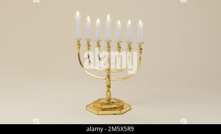 [3D] fece menorah di hanukkah con candele Foto Stock