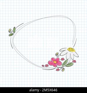 Vettore di corona di fiori disegnato a mano Illustrazione Vettoriale