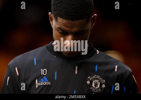 31st dicembre 2022; Molineux Stadium, Wolverhampton, West Midlands, Inghilterra; Premier League Football, Wolverhampton Wanderers contro Manchester United; Marcus Rashford del Manchester Utd Foto Stock