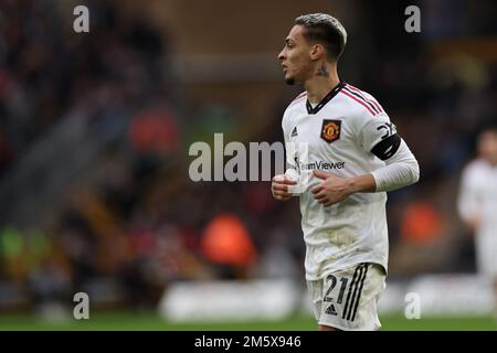 31st dicembre 2022; Molineux Stadium, Wolverhampton, West Midlands, Inghilterra; Premier League Football, Wolverhampton Wanderers contro Manchester United; Antony of Manchester Utd Foto Stock