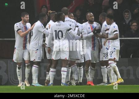 Bournemouth, Regno Unito. 31st Dec, 2022. 31st dicembre 2022; Vitality Stadium, Boscombe, Dorset, Inghilterra: Premier League Football, AFC Bournemouth versus Crystal Palace; Jordan Ayew of Crystal Palace festeggia il punteggio con la sua squadra in 18th minuti 0-1 Credit: Action Plus Sports Images/Alamy Live News Credit: Action Plus Sports Images/Alamy Live News Foto Stock