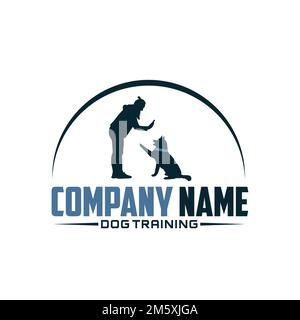 Logo vettoriale di silhouette uomo e cane, cane sitter, illustrazione amante del cane. Illustrazione Vettoriale