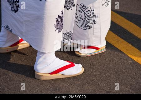 Dancers yukata tabi zori Nisei Week Little Tokyo Los Angeles CA Foto Stock