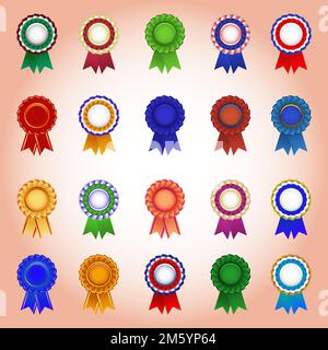 Badge Ribbon Premio Medaglia colorful vettore Editable Icon Set Illustrazione Vettoriale