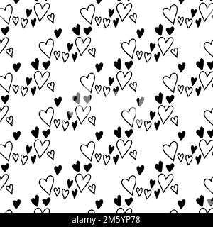 Nero e bianco cuore Love disegno a mano Doodle Pattern Illustrazione Vettoriale