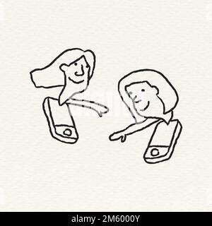 Video chat durante la quarantena doodle vettore stile Illustrazione Vettoriale