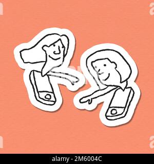 Video chat durante la quarantena doodle sticker vettore Illustrazione Vettoriale