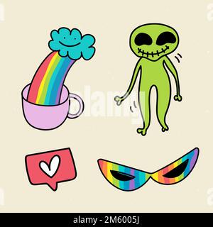 Set di adesivi creativi e divertenti per pop art Illustrazione Vettoriale