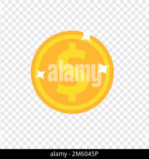 Un vettore di un'icona di moneta del dollaro isolata su uno sfondo trasparente Illustrazione Vettoriale