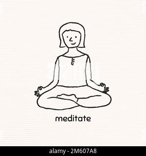 Doodle donna meditante vettore Illustrazione Vettoriale