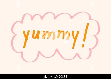 Yummy! tipografia doodle su un vettore di sfondo beige Illustrazione Vettoriale