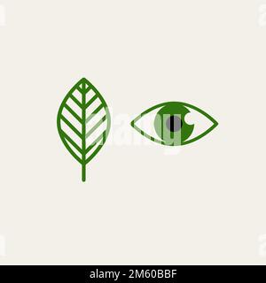 Occhio e foglia, cura degli occhi, logo oftalmologo. Icona clinica oculare, farmaci naturali Illustrazione Vettoriale