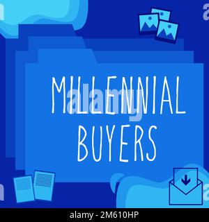 Cartello di testo che mostra gli acquirenti Millennial. Foto concettuale tipo di consumatori interessati a prodotti di tendenza Foto Stock