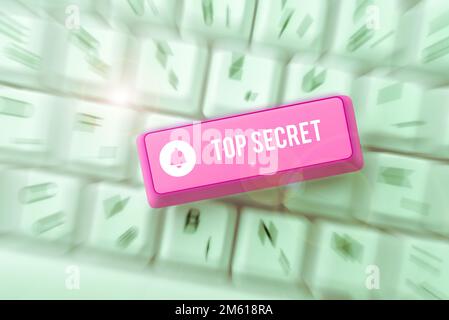 Ispirazione che mostra il segno Top Secret. Panoramica aziendale che indica a qualcuno dati o informazioni importanti che non riesce a comunicare Foto Stock