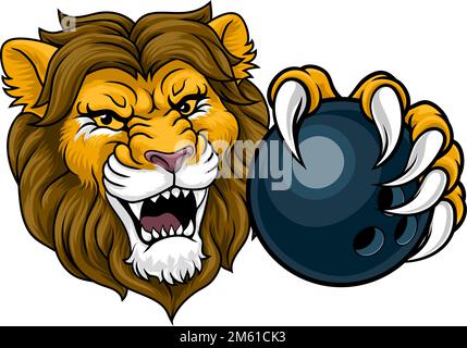 Lion Bowling Ball Animal Sports Team Mascot Illustrazione Vettoriale