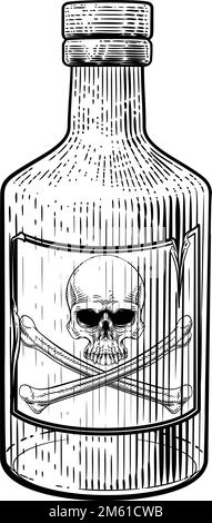 Cranio Crossbone segno di veleno bottiglia vintage Woodcut Illustrazione Vettoriale