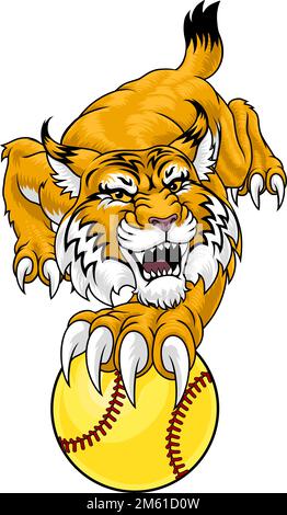 Wildcat Bobcat Softball Animal Sports Team Mascot Illustrazione Vettoriale