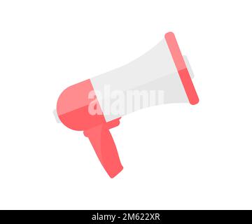 Megafone rosso e bianco, megafone elettrico con suono o marketing logo design pubblicitario. Pronunciare il messaggio del megafono con un forte concetto di design vettoriale Illustrazione Vettoriale