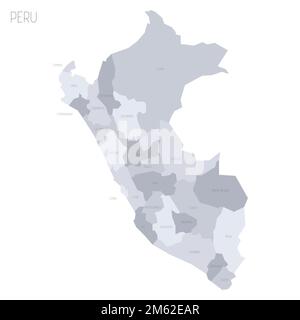 Perù mappa politica delle divisioni amministrative - dipartimenti. Mappa vettoriale dei grigi con etichette. Illustrazione Vettoriale