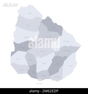 Uruguay carta politica delle divisioni amministrative - dipartimenti. Mappa vettoriale dei grigi con etichette. Illustrazione Vettoriale