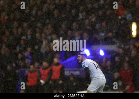 Cardiff, Regno Unito. 01st Jan, 2023. Alex Cuthbert di Ospreys guarda su. United Rugby Championship, Cardiff Rugby v Ospreys al BT Sport Cardiff Arms Park di Cardiff, Galles, domenica 1st gennaio 2023. pic di Andrew Orchard/Andrew Orchard sports photography/Alamy Live news Credit: Andrew Orchard sports photography/Alamy Live News Foto Stock